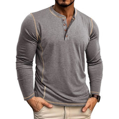 Men's Casual Henley Shirt with Stylish Contrast Stitching