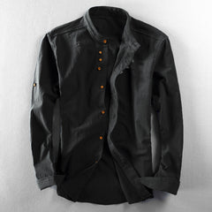 Stylish Mandarin Collar Shirt With Unique Button Design For Men