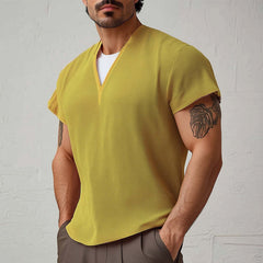 Men's Summer Basic V-neck Textured Short-sleeved T-shirt MTA0805D9U
