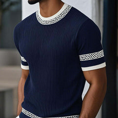 Men's Contrast Web Round Neck Knitted Short Sleeve T-Shirt MTA1895C3X