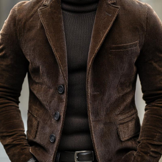 Men's Vintage Notched Lapel Thick Corduroy Slim Blazer 26980849M
