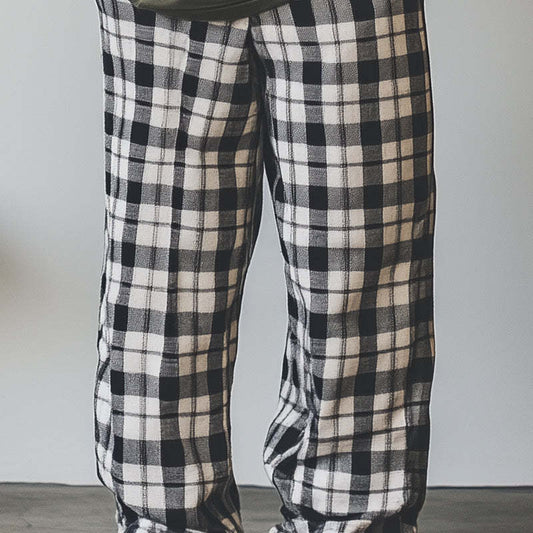 Men's Check Print Linen Casual Trousers MTA2543C3P