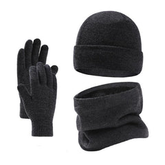 Men's Winter Plus Velvet Hat Scarf Gloves Three-piece Knitted Hat 11161881K