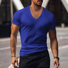 Men's Waffle Solid Color V Neck Solid Color T-Shirt 42598906X