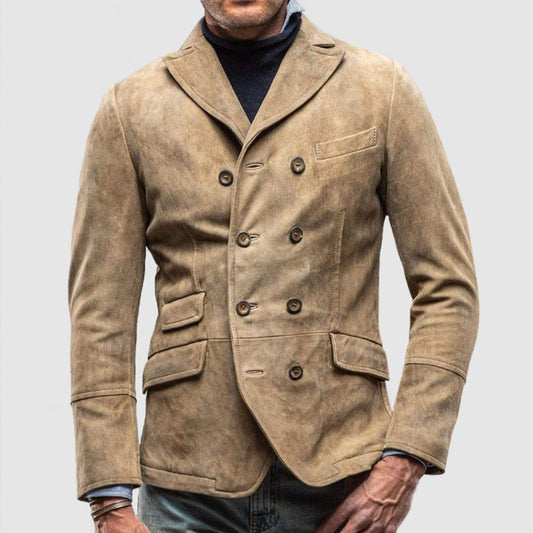 Olive Green Double-Breasted Blazer for Men - Stylish and Versatile Jacket