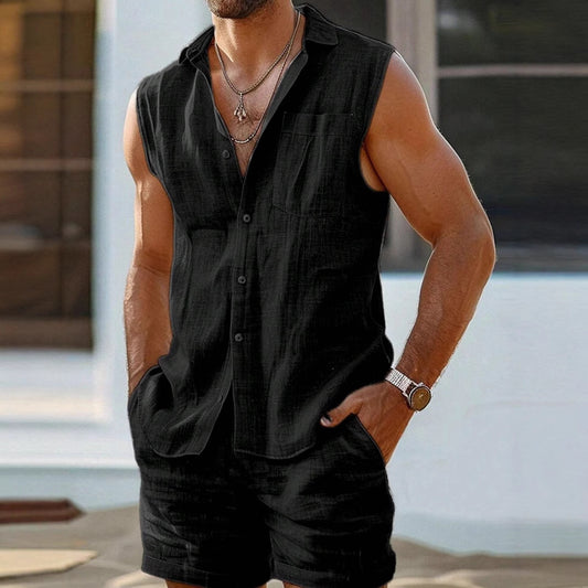 Stylish Sleeveless Linen Set for Men - Perfect for Summer Outings