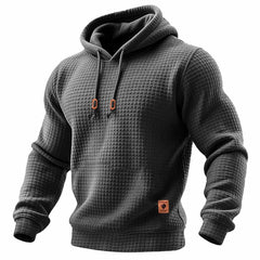Men's Quilted Waffle Outdoor Sports Solid Color Long Sleeve Daily Tops Hoodie