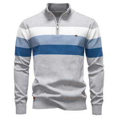 Men's Stylish Half-Zip Sweater with Bold Stripes for Casual Wear