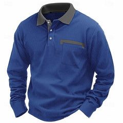 Stylish Long Sleeve Polo Shirt With Contrast Collar For Men