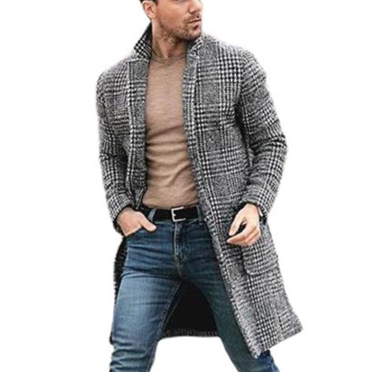 Men's Mid-length Plaid Woolen Coat 02038439F