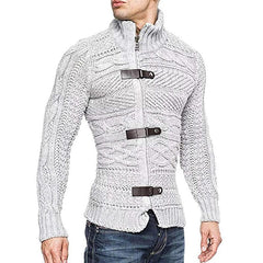 Men's Casual Stand Collar Zipper Cable Knitted Slim Cardigan 14927579M