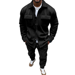 Men's Casual Khaki Jacket and Jogger Set - Stylish and Comfortable Two-Piece Outfit