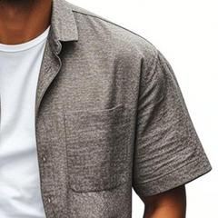 Men's Casual Linen Comfortable Lapel Patch Pocket Single Breasted Loose Short Sleeve Shirt MTA2708C7M