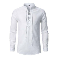 Men's Cotton And Linen Lace-up Casual Long-sleeved Shirt 63529919U