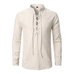 Men's Cotton And Linen Lace-up Casual Long-sleeved Shirt 63529919U