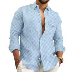 Men's Solid Plaid Chest Pocket Lapel Long Sleeve Shirt 10101676Y