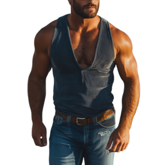 Men's Fashion Casual Western Cowboy Style Corduroy Deep V Neck Tank Top 65675076K
