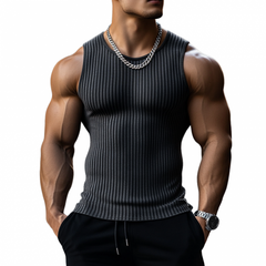 Men's Casual Cotton Stripe Round Neck Tight Tank Top MTA2111C8M