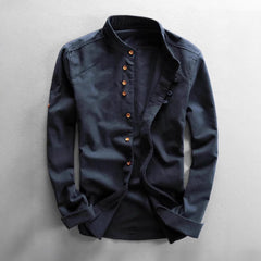 Stylish Mandarin Collar Shirt With Unique Button Design For Men