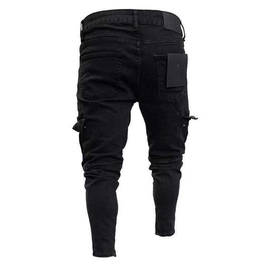 Stylish Black Cargo Jeans with Knee Patches for Men - Perfect for Casual and Urban Looks