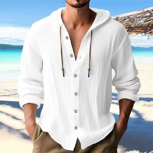 Stylish Men's Casual Button-Up Hoodie Shirt for Summer Beach Outfits