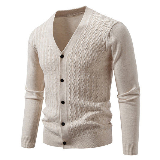 Stylish V-Neck Cable Knit Cardigan Sweater for Men - Perfect for Casual and Formal Wear