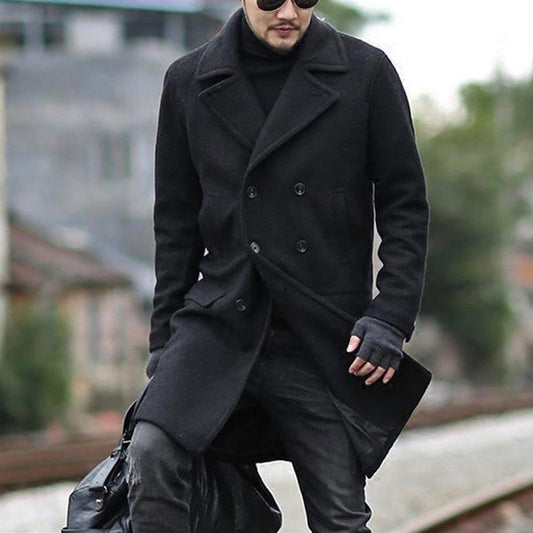 Stylish Men's Longline Trench Coat with Belted Waist for Modern Gentlemen