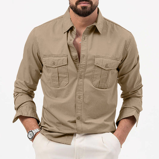 Men's Casual Button-Up Shirt with Chest Pockets - Perfect for Spring and Summer