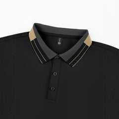 Stylish Long Sleeve Polo Shirt With Contrast Trim For Men