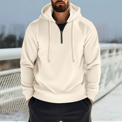 Stylish Men's Black Hoodie with Half-Zip Closure - Perfect for Casual and Sporty Looks