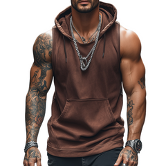 Men's Retro Casual Solid Color Sports Hooded Tank Top MTA1719C3TO
