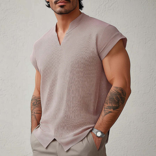 Men's Summer Basic Solid Color Textured Short-sleeved T-shirt MTA0855D3U