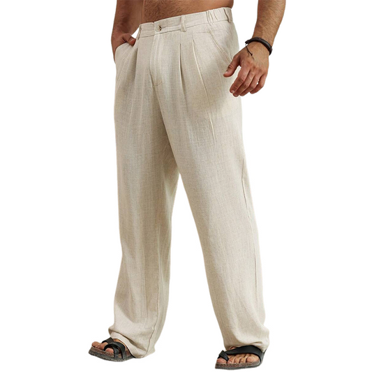 Men's Casual Cotton And Linen Solid Color Elastic Beach Pants MTA0384D5X