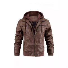Stylish Hooded Leather Jacket For Men - Perfect For Casual And Outdoor Adventures