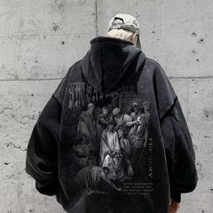 Oversized Graphic Hoodie with Classic Art Print for Men