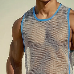 Men's Casual Sports Mesh Color Block Crew Neck Tank Top MTA0990D7TO