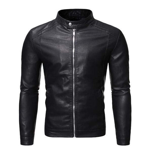 Men's Stand Collar Zip Leather Jacket 58055758X