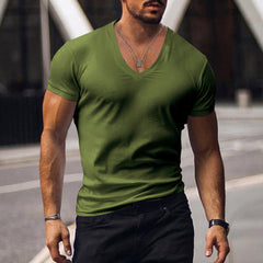 Men's Waffle Solid Color V Neck Solid Color T-Shirt 42598906X