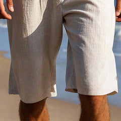 Men's Solid Color Mid-length Casual Linen Shorts 98701559P