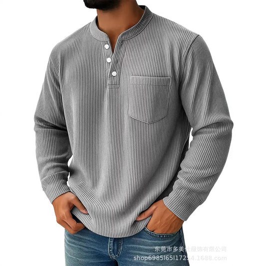 Men's Casual Henley Shirt With Chest Pocket - Perfect For Everyday Wear