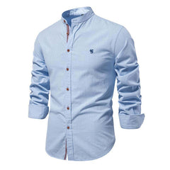 Men's Cotton And Linen Casual Solid Color Long-sleeved Shirt 77932648X