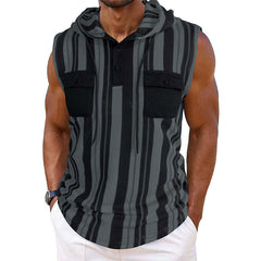 Men's Casual Striped Sleeveless Hooded Tank Top MTA0708D5X
