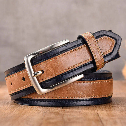 Men's Vintage Colorblock Pin Buckle Leather Belt 71650113U