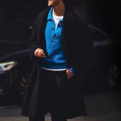 Vibrant Blue Knit Polo Sweater For Men - Perfect For Casual And Outdoor Activities