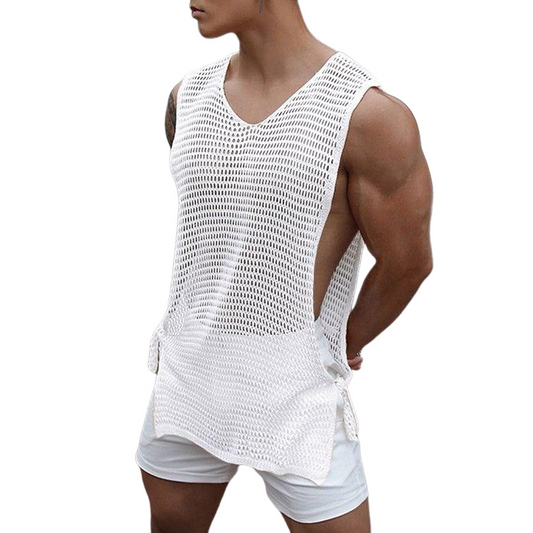 Men's Casual Round Neck Hollow Breathable Knitted Tank Top MTA0768D5M