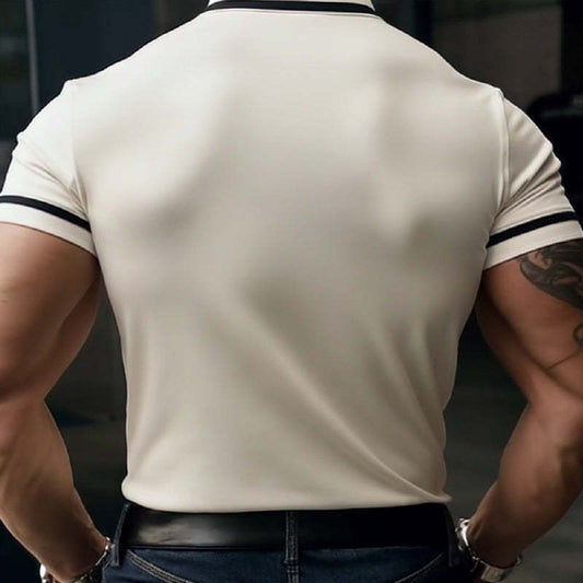 Men's Summer Comfortable Light Khaki Polo Neck Short Sleeve T-Shirt MTA3162C5U