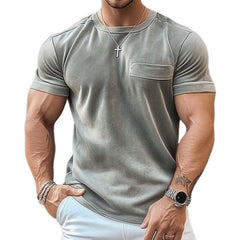 Men's Solid Color Basic Velvet Casual Short Sleeve T-Shirt MTA3194C3U