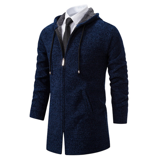 Men's Stylish Hooded Zip-Up Coat With Faux Fur Lined Collar - Perfect For Winter And Formal Occasions