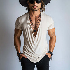 Men's Spring Fashion Simple Swing Collar Short Sleeve T-shirt MTA3126C9P