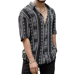 Men's Casual Retro Print Short Sleeve Shirt 33035593U
